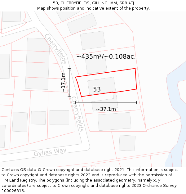 53, CHERRYFIELDS, GILLINGHAM, SP8 4TJ: Plot and title map