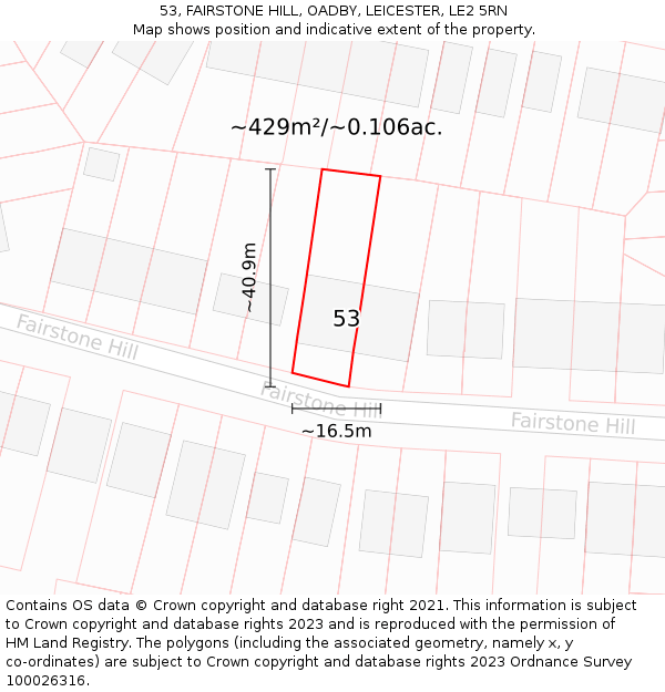 53, FAIRSTONE HILL, OADBY, LEICESTER, LE2 5RN: Plot and title map