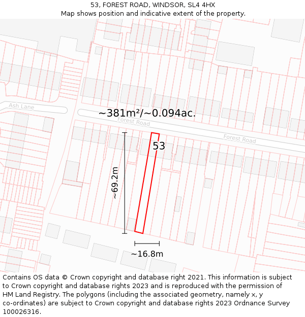 53, FOREST ROAD, WINDSOR, SL4 4HX: Plot and title map