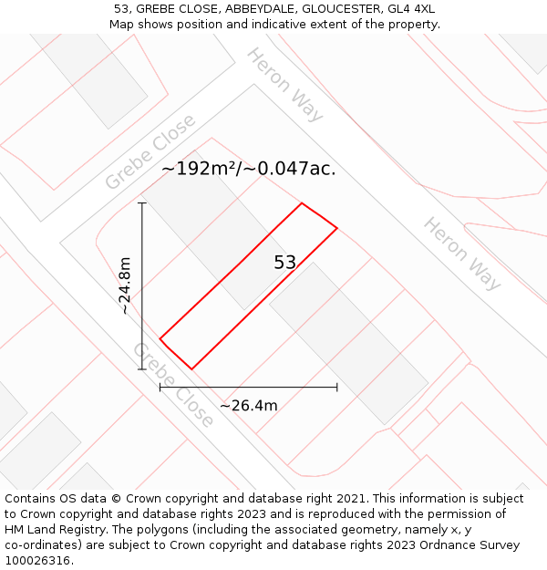 53, GREBE CLOSE, ABBEYDALE, GLOUCESTER, GL4 4XL: Plot and title map