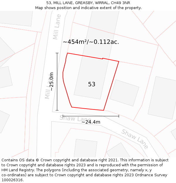 53, MILL LANE, GREASBY, WIRRAL, CH49 3NR: Plot and title map