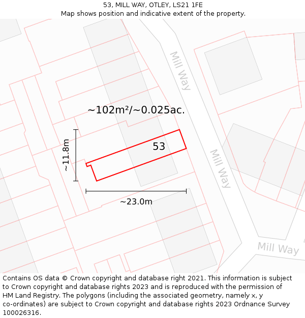 53, MILL WAY, OTLEY, LS21 1FE: Plot and title map
