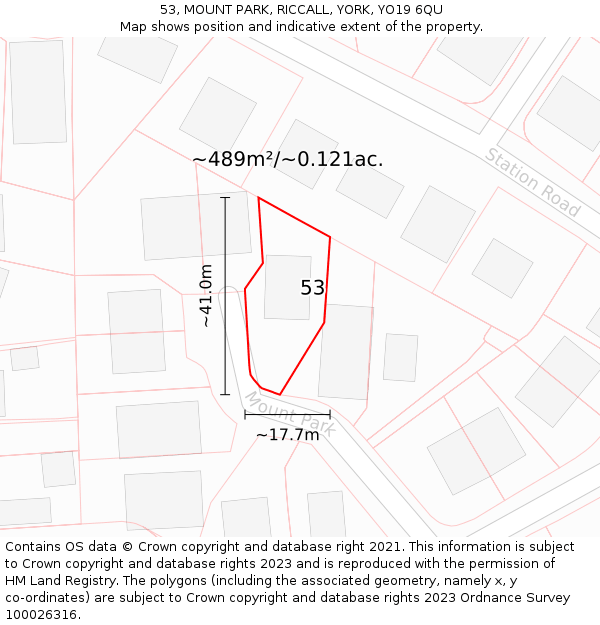 53, MOUNT PARK, RICCALL, YORK, YO19 6QU: Plot and title map