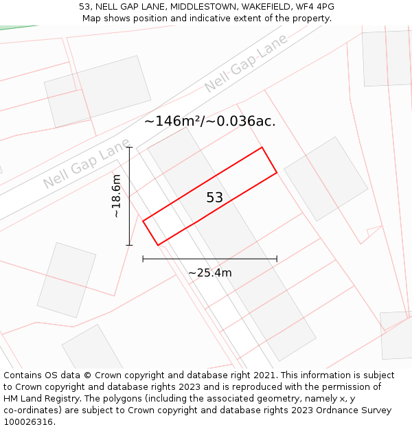 53, NELL GAP LANE, MIDDLESTOWN, WAKEFIELD, WF4 4PG: Plot and title map