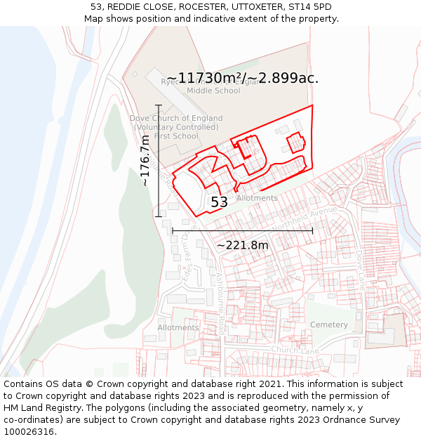 53, REDDIE CLOSE, ROCESTER, UTTOXETER, ST14 5PD: Plot and title map