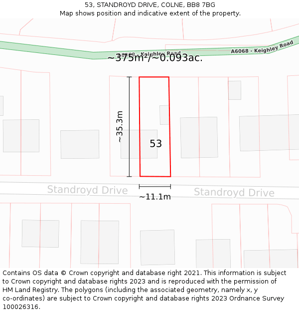 53, STANDROYD DRIVE, COLNE, BB8 7BG: Plot and title map
