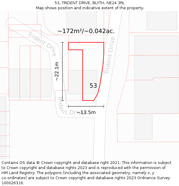 53, TRIDENT DRIVE, BLYTH, NE24 3RL: Plot and title map
