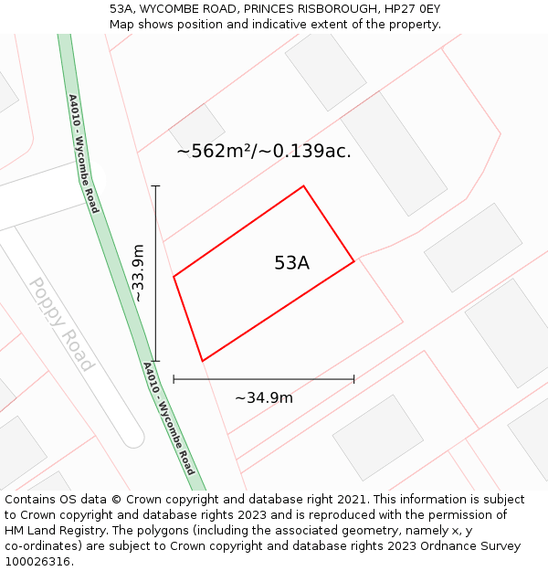 53A, WYCOMBE ROAD, PRINCES RISBOROUGH, HP27 0EY: Plot and title map