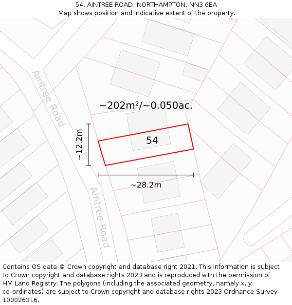 54, AINTREE ROAD, NORTHAMPTON, NN3 6EA: Plot and title map