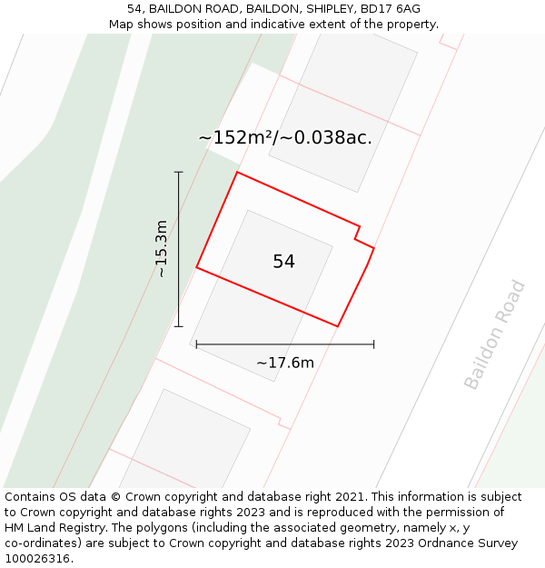 54, BAILDON ROAD, BAILDON, SHIPLEY, BD17 6AG: Plot and title map