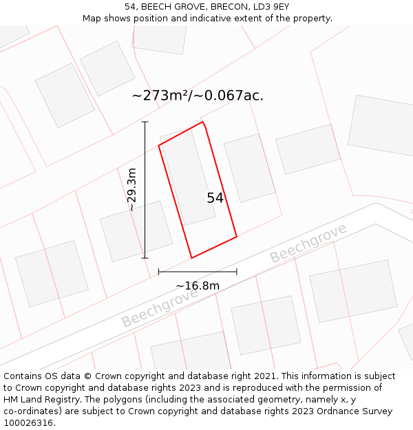 54, BEECH GROVE, BRECON, LD3 9EY: Plot and title map