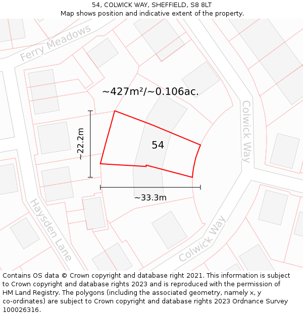 54, COLWICK WAY, SHEFFIELD, S8 8LT: Plot and title map