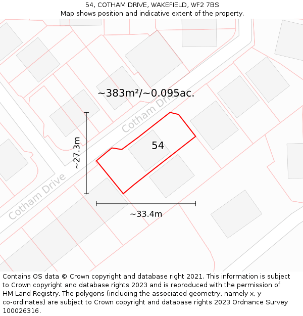 54, COTHAM DRIVE, WAKEFIELD, WF2 7BS: Plot and title map