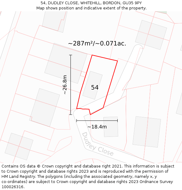 54, DUDLEY CLOSE, WHITEHILL, BORDON, GU35 9PY: Plot and title map