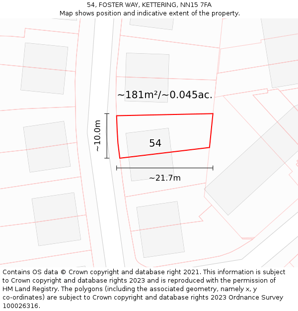 54, FOSTER WAY, KETTERING, NN15 7FA: Plot and title map