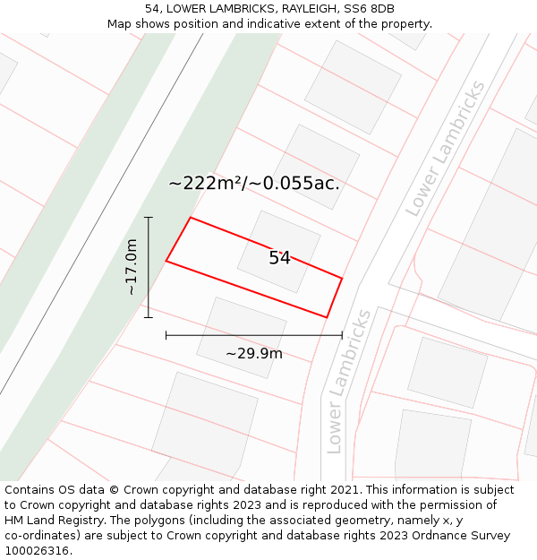54, LOWER LAMBRICKS, RAYLEIGH, SS6 8DB: Plot and title map