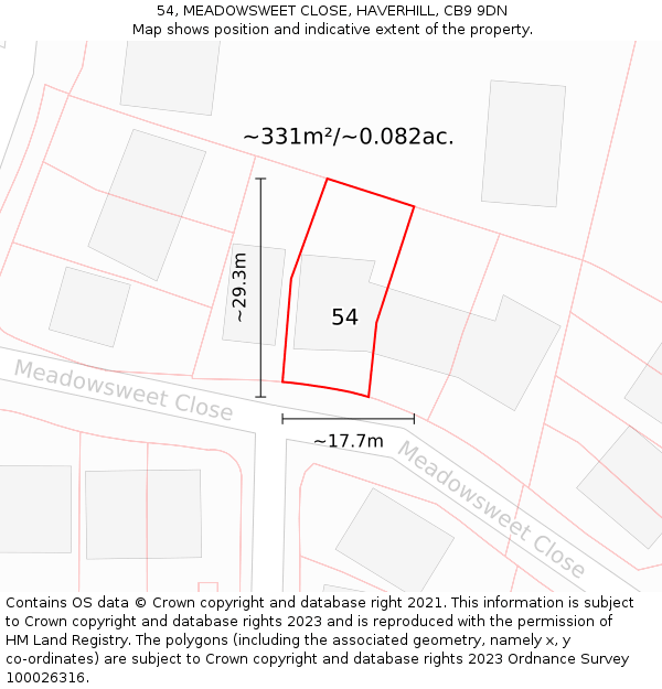 54, MEADOWSWEET CLOSE, HAVERHILL, CB9 9DN: Plot and title map