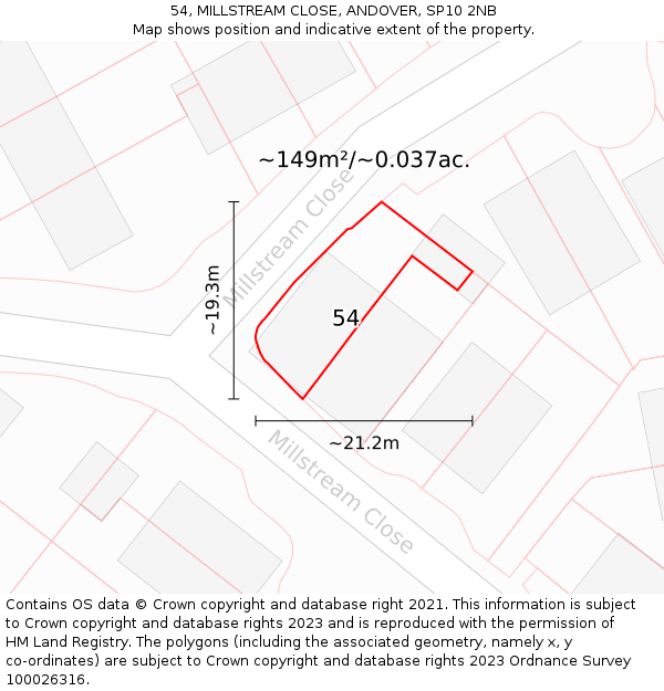 54, MILLSTREAM CLOSE, ANDOVER, SP10 2NB: Plot and title map