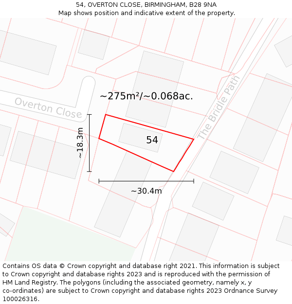 54, OVERTON CLOSE, BIRMINGHAM, B28 9NA: Plot and title map