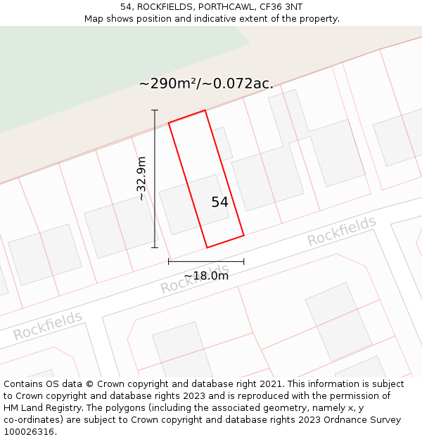 54, ROCKFIELDS, PORTHCAWL, CF36 3NT: Plot and title map