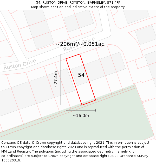 54, RUSTON DRIVE, ROYSTON, BARNSLEY, S71 4FP: Plot and title map
