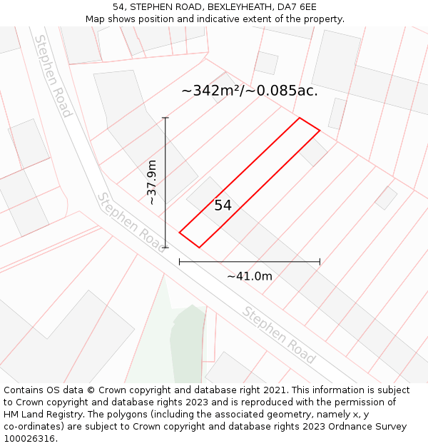 54, STEPHEN ROAD, BEXLEYHEATH, DA7 6EE: Plot and title map