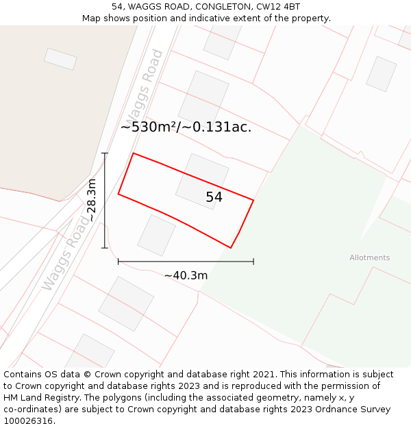 54, WAGGS ROAD, CONGLETON, CW12 4BT: Plot and title map