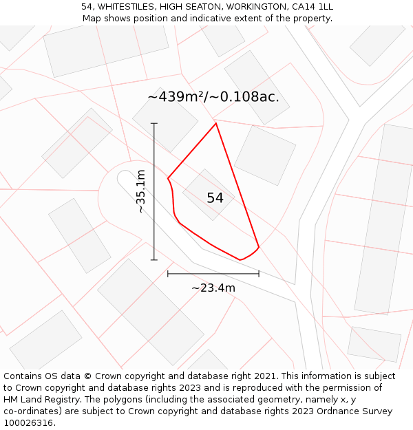 54, WHITESTILES, HIGH SEATON, WORKINGTON, CA14 1LL: Plot and title map