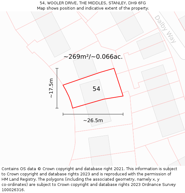 54, WOOLER DRIVE, THE MIDDLES, STANLEY, DH9 6FG: Plot and title map