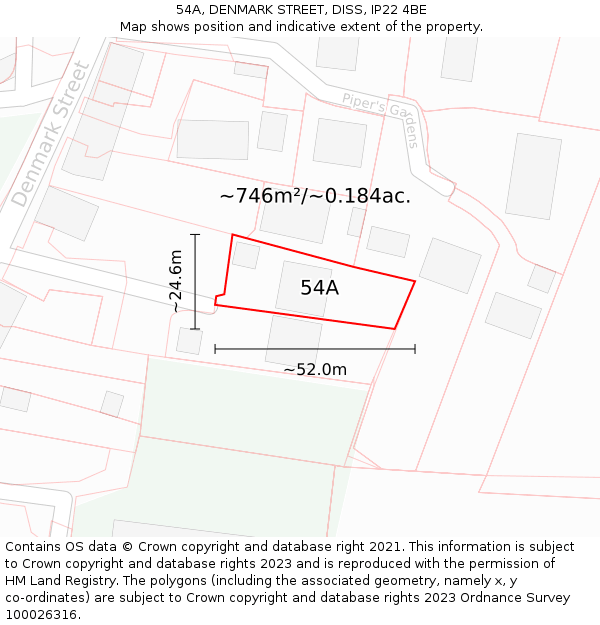 54A, DENMARK STREET, DISS, IP22 4BE: Plot and title map