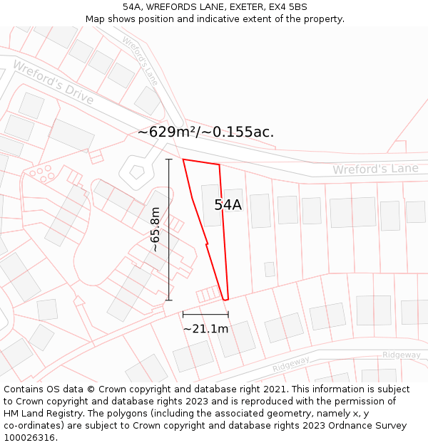 54A, WREFORDS LANE, EXETER, EX4 5BS: Plot and title map