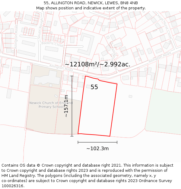 55, ALLINGTON ROAD, NEWICK, LEWES, BN8 4NB: Plot and title map