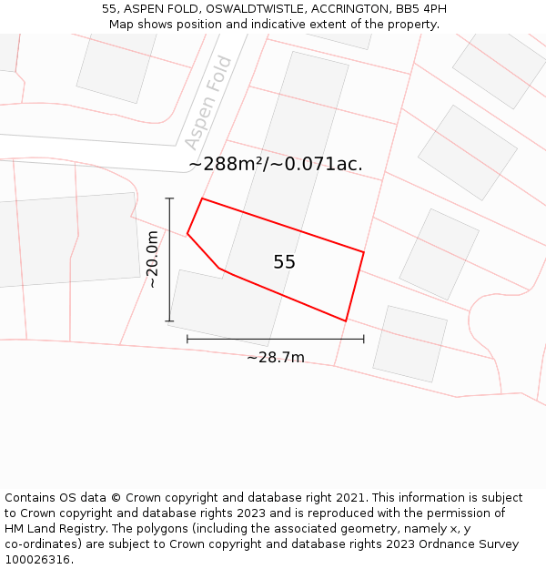 55, ASPEN FOLD, OSWALDTWISTLE, ACCRINGTON, BB5 4PH: Plot and title map