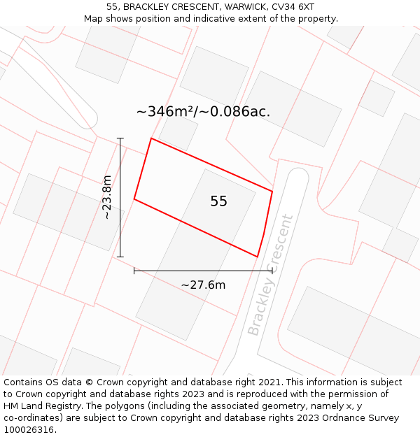 55, BRACKLEY CRESCENT, WARWICK, CV34 6XT: Plot and title map