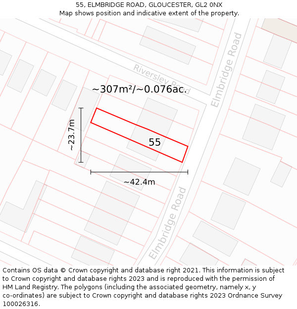 55, ELMBRIDGE ROAD, GLOUCESTER, GL2 0NX: Plot and title map