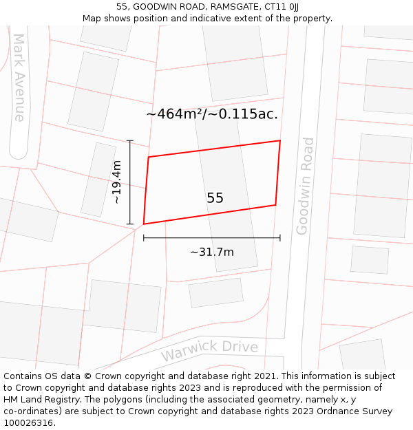 55, GOODWIN ROAD, RAMSGATE, CT11 0JJ: Plot and title map
