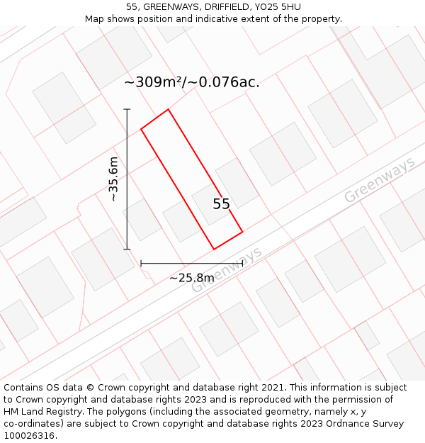 55, GREENWAYS, DRIFFIELD, YO25 5HU: Plot and title map