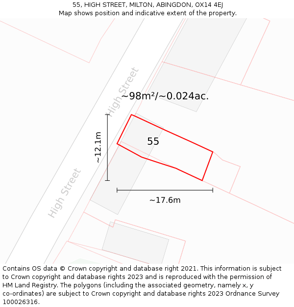 55, HIGH STREET, MILTON, ABINGDON, OX14 4EJ: Plot and title map