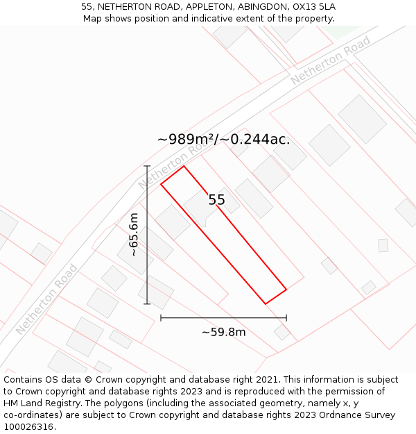 55, NETHERTON ROAD, APPLETON, ABINGDON, OX13 5LA: Plot and title map