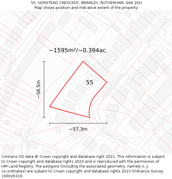 55, NORSTEAD CRESCENT, BRAMLEY, ROTHERHAM, S66 2SH: Plot and title map