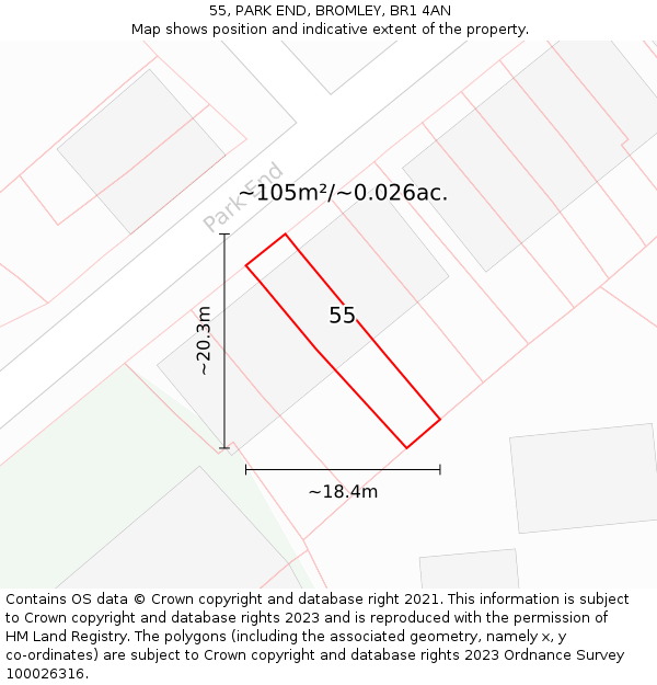 55, PARK END, BROMLEY, BR1 4AN: Plot and title map