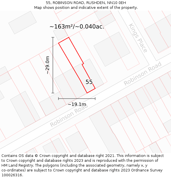 55, ROBINSON ROAD, RUSHDEN, NN10 0EH: Plot and title map