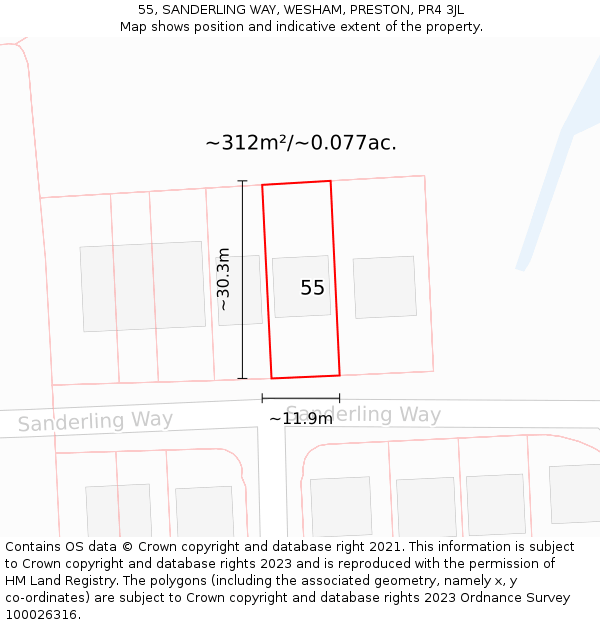 55, SANDERLING WAY, WESHAM, PRESTON, PR4 3JL: Plot and title map
