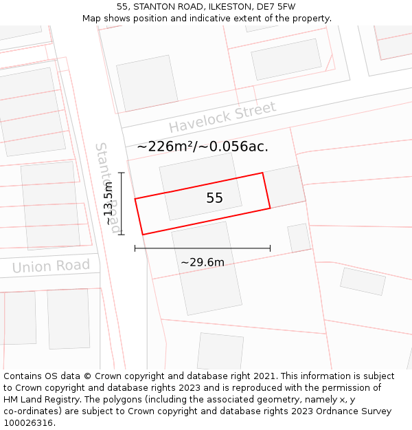 55, STANTON ROAD, ILKESTON, DE7 5FW: Plot and title map