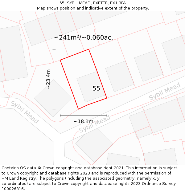 55, SYBIL MEAD, EXETER, EX1 3FA: Plot and title map