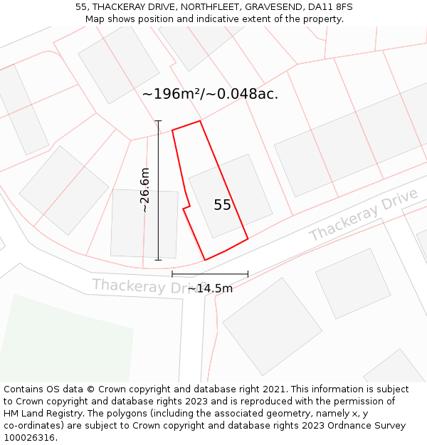 55, THACKERAY DRIVE, NORTHFLEET, GRAVESEND, DA11 8FS: Plot and title map