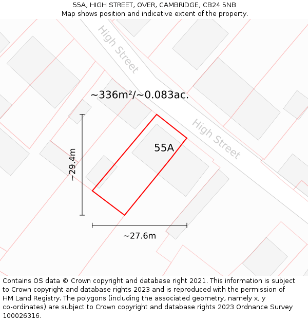 55A, HIGH STREET, OVER, CAMBRIDGE, CB24 5NB: Plot and title map