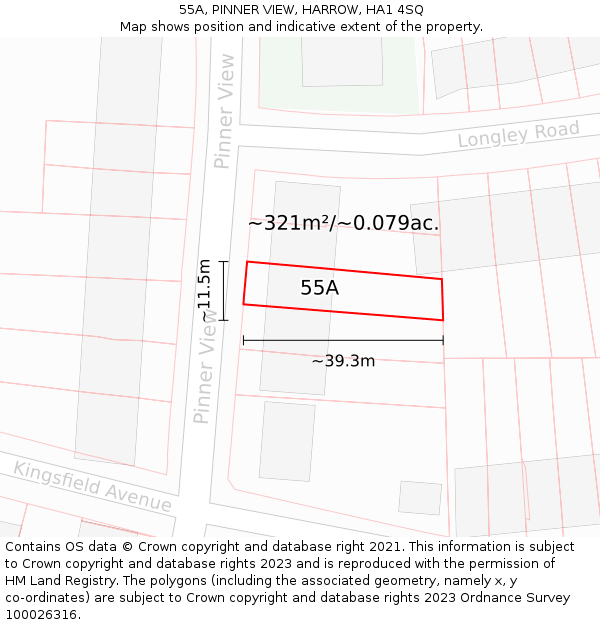 55A, PINNER VIEW, HARROW, HA1 4SQ: Plot and title map