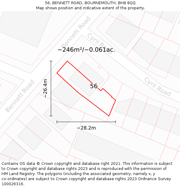 56, BENNETT ROAD, BOURNEMOUTH, BH8 8QQ: Plot and title map