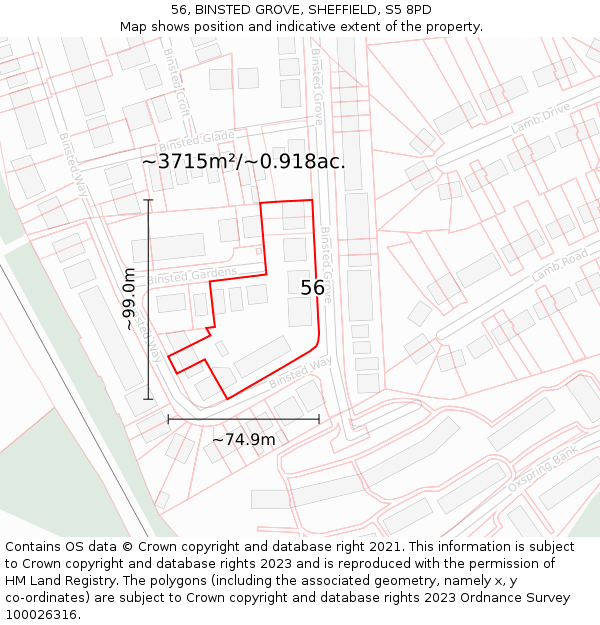 56, BINSTED GROVE, SHEFFIELD, S5 8PD: Plot and title map